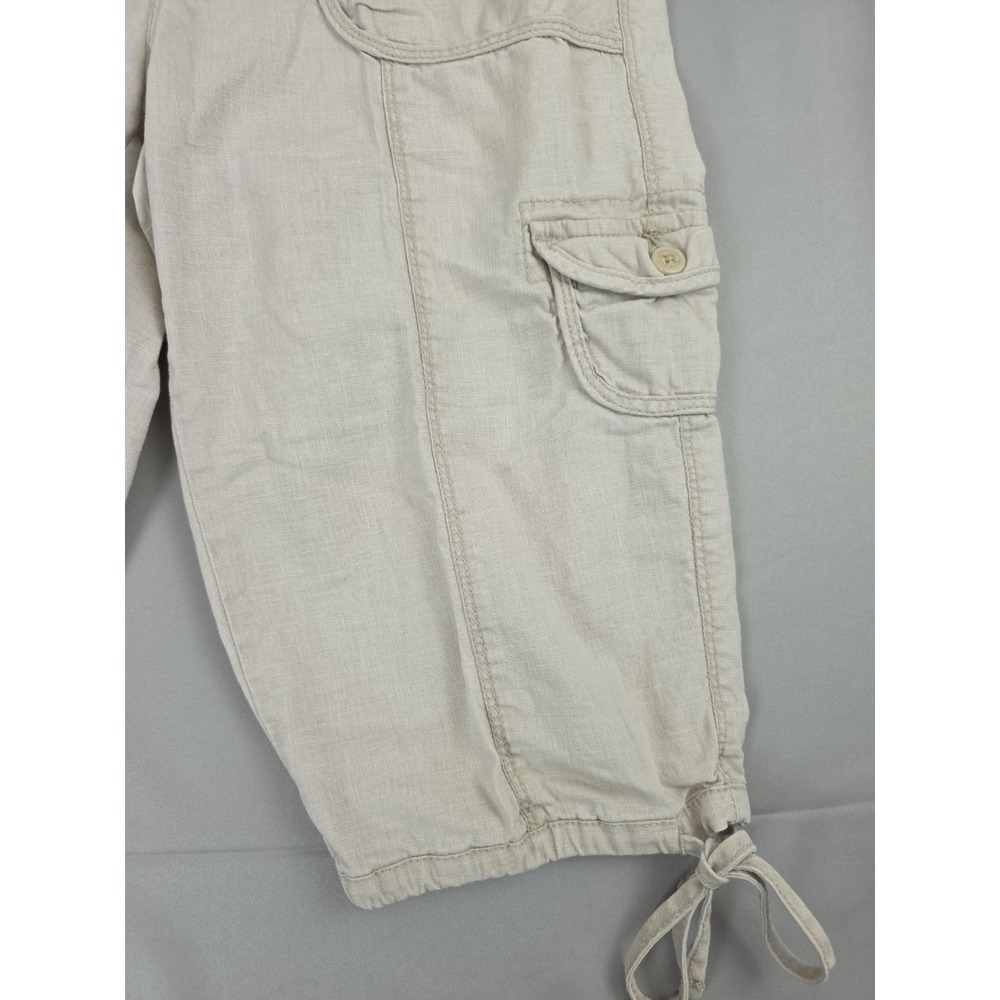 Sonoma Shorts Beige Womens 6 Linen Cotton Blend Bermuda Cargo Pockets Drawstring - Picture 4 of 14